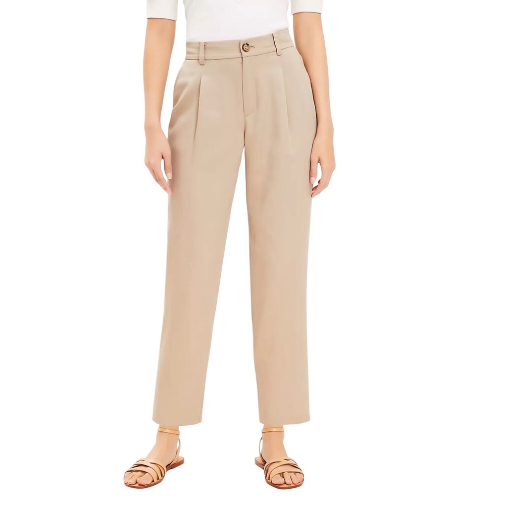 LOFT Ann Taylor Tan Emory Taper Pants 100%‎ Lyocell Hi Rise Trousers Sz 8 Drapey